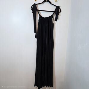 Three Bird Nest Charcoal Gray Wide Leg Jumpsuit Romper Size M Micro Pleated